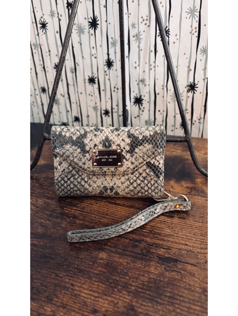 Michael Kors Genuine Leather Snake-Embossed Wristlet Wallet